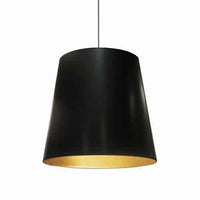 Grand luminaire suspendu de Dainolite avec très grand abat-jour cylindrique noir et doré, et 1 ampoule