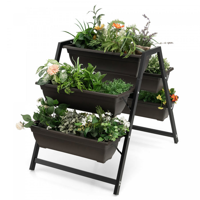 Support De Fleurs D’echelle, Rack A Plantes Avec Pots De Fleurs, Etagere A Fleurs Avec 5 Pots, Charge Maximale 25 Kg, Cadre Robuste En Fer, Ideal Pour Balcon, Jardin, 91 X 65 X 79 Cm