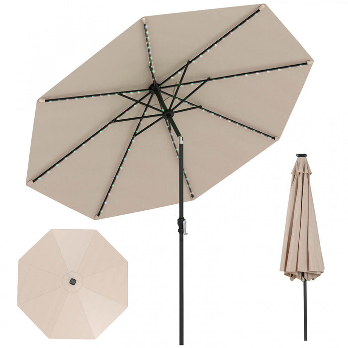 Parasol solaire Costway 10 FT avec 96 LED, inclinaison reglable a 35°, haut ventile, beige