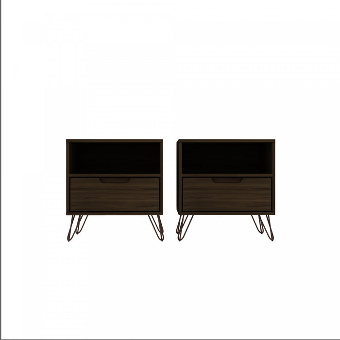 Table de nuit Rockefeller Mid-Century Modern 20\" en brun chataigne (1 tiroir) - Lot de 2