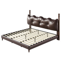  Cadre de lit plateforme en simili cuir Emma avec tete de lit, taille King, marron fonce