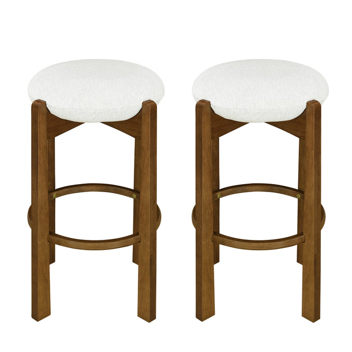 Olivia – Lot de 2 tabourets de bar d’interieur en bois d’hevea avec assise ronde, structure durable et revetement en tissu