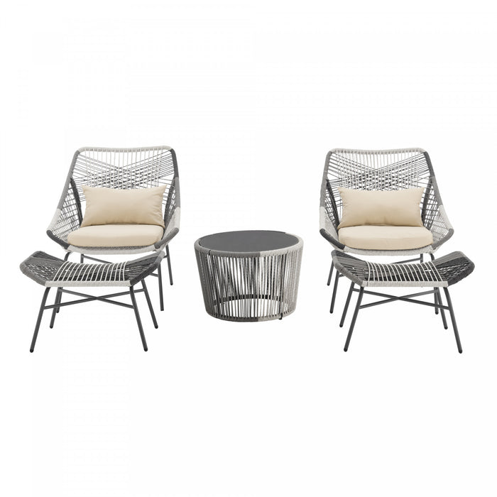 Ensemble de conversation moderne Ashland 5 pieces en creme