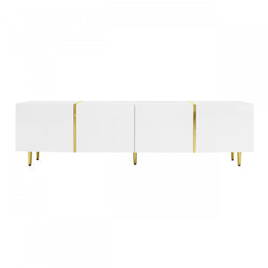 Meuble Tv Moderne Frances Avec 4 Portes, Blanc Laque Brillant