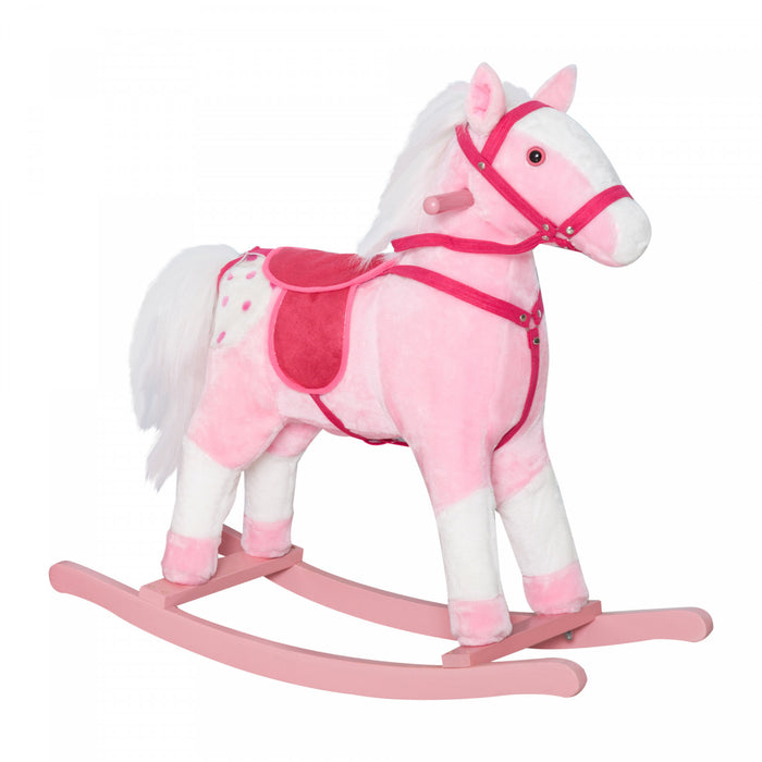 Qaba Cheval A Bascule En Peluche Poney Enfants Jouet Avec Son Realiste (rose Clair)