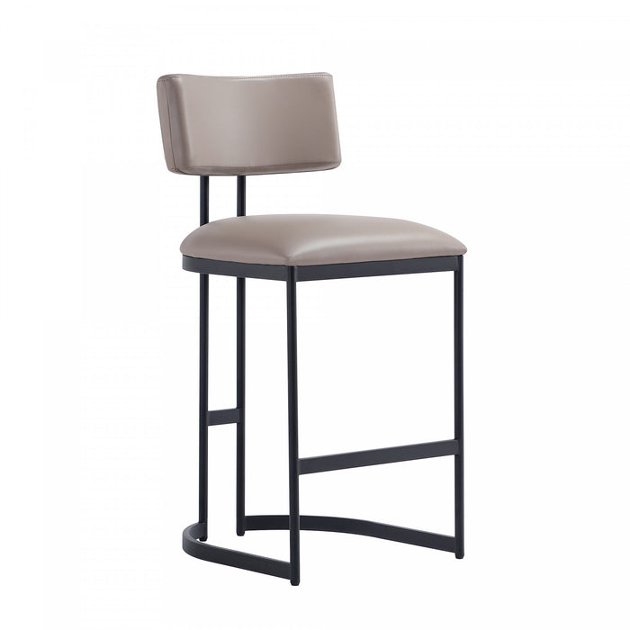 Tabouret de comptoir contemporain moderne Juno en cuir vegetalien et metal, coloris taupe