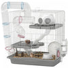 Cage a hamster 3 niveaux, cage a gerbille portable avec tunnel, gris