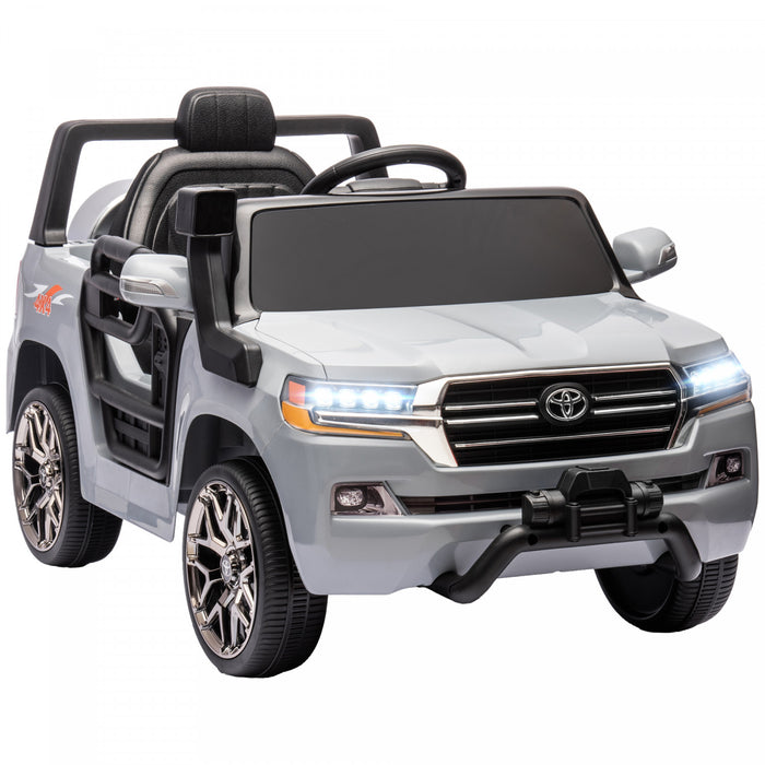Qaba Voiture Electrique 12 V Pour Enfants, Voiture Pour Enfants Sous Licence Toyota Land Cruiser Avec Telecommande, Suspension A Ressorts, Lumiere Led, Musique, Klaxon, Gris