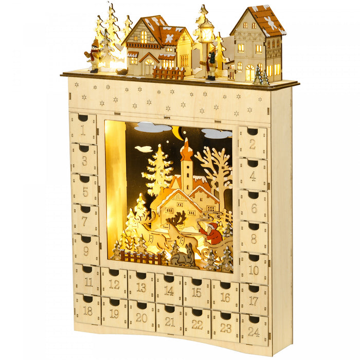 Homcom Calendrier De L'avent De Noel, Compte A Rebours Jusqu'a Noel En Bois