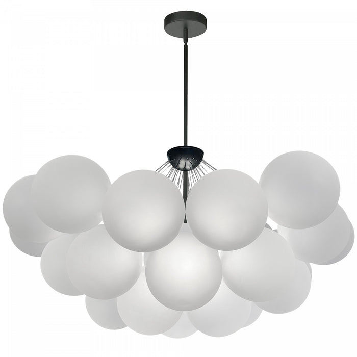 Lustre Miles de Dainolite en verre givré, avec fini noir mat et 8 ampoules