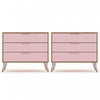 Commode Rockefeller Mid-Century Modern 89 cm en rose (3 tiroirs) – Lot de 2