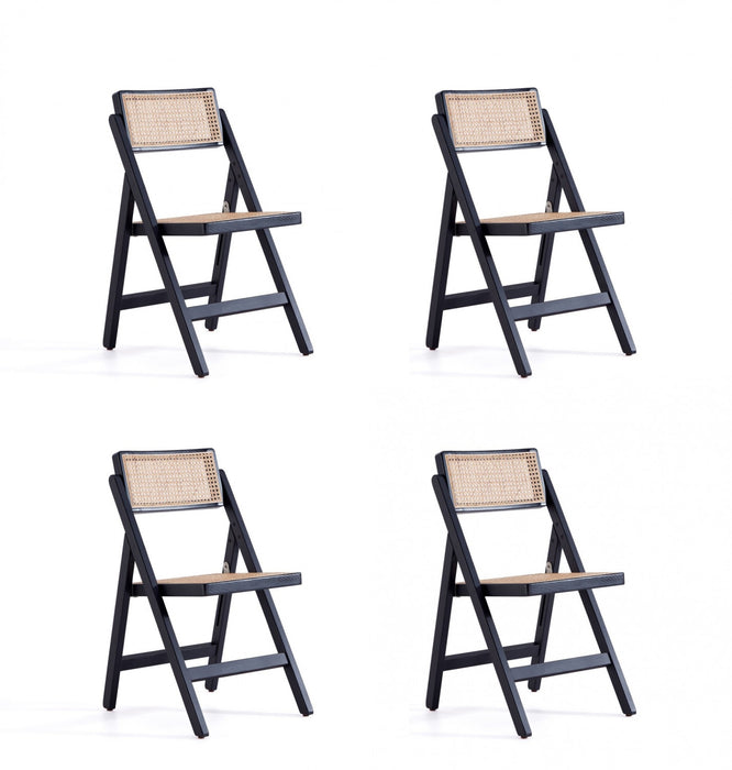 Chaise pliante en bois style industriel Pullman, noir et naturel - Lot de 4