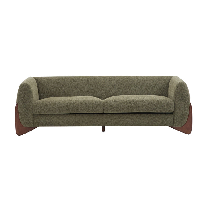 Harold Canape 3 places en bois de 82,75\" avec revetement boucle et sherpa, vert olive