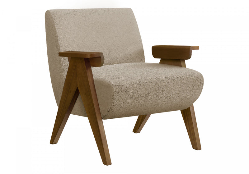 Monarch Specialties - Chaise D'Appoint, 31\"H, Rembourre, Salon, Chambre A Coucher, Beige, Bois Noyer Brun