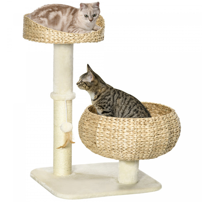 Pawhut Arbre A Chat De 28\" Avec Griffoir En Sisal Pour Chatons D'interieur, Arbre A Chat Moderne Avec Joli Design De Panier, Petit Arbre A Chat Avec Balle Amusante