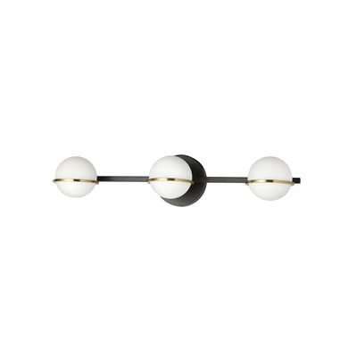 Dainolite Sofia 3 Light Vanity Light Matte Black/Aged Brass White Opal Glass Lamp|Lumière de coiffeuse Sofia de Dainolite en verre blanc opale, avec fini noir mat et laiton vieilli, et 3 ampoules
