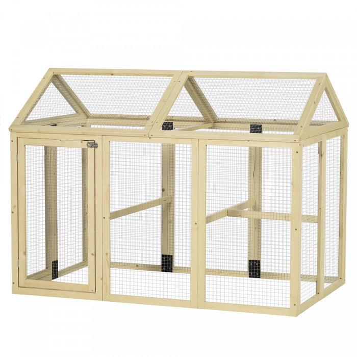 Poulailler Pawhut en bois, grand modele, avec 3 perchoirs et 2 portes, cage exterieure pour 1 a 3 volailles, lapins, canards, ideal pour la cour ou la ferme, dimensions : 140 cm x 89 cm x 107 cm.