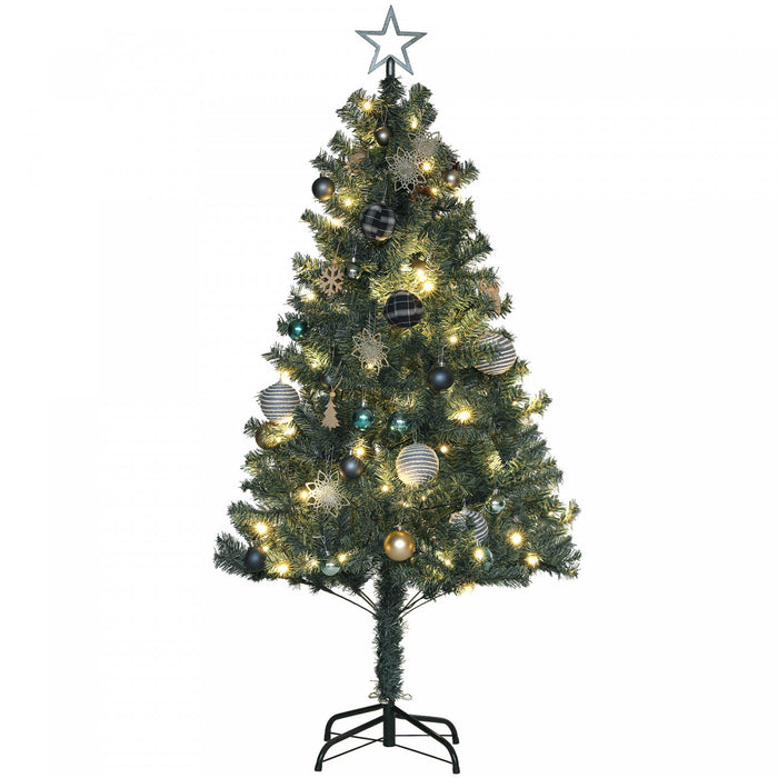 HOMCOM Sapin de Noel artificiel pre-eclaire de 5' avec LED et decorations