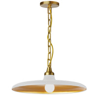 Luminaire suspendu Quentin de Dainolite avec abat-jour blanc mat et doré, fini laiton vieilli et 1 ampoule