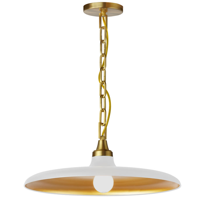 Luminaire suspendu Quentin de Dainolite avec abat-jour blanc mat et doré, fini laiton vieilli et 1 ampoule