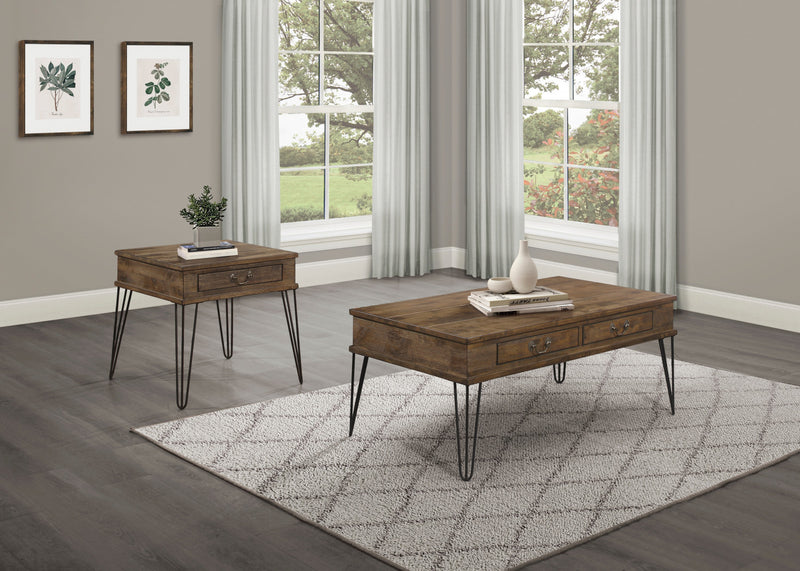 Table Basse Rectangulaire Hughey Avec 2 Tiroirs, Chêne Rustique