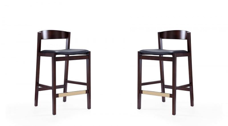 Tabouret de comptoir en bois rembourre style Klismos mi-siecle moderne noir - Lot de 2