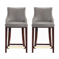 Tabouret de comptoir moderne en bois avec assise rembourree Shubert, taupe fonce – Lot de 2