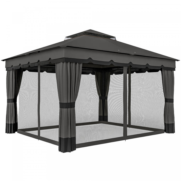 Outsunny 3 m x 3,6 m a double toit Gazebo d'exterieur avec filet et rideaux