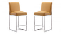 Tabouret de comptoir moderne en metal et tissu Element, coloris camel - Lot de 2