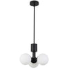 Luminaire suspendu Amanda de Dainolite en verre blanc opale, avec fini noir mat et 3 ampoules