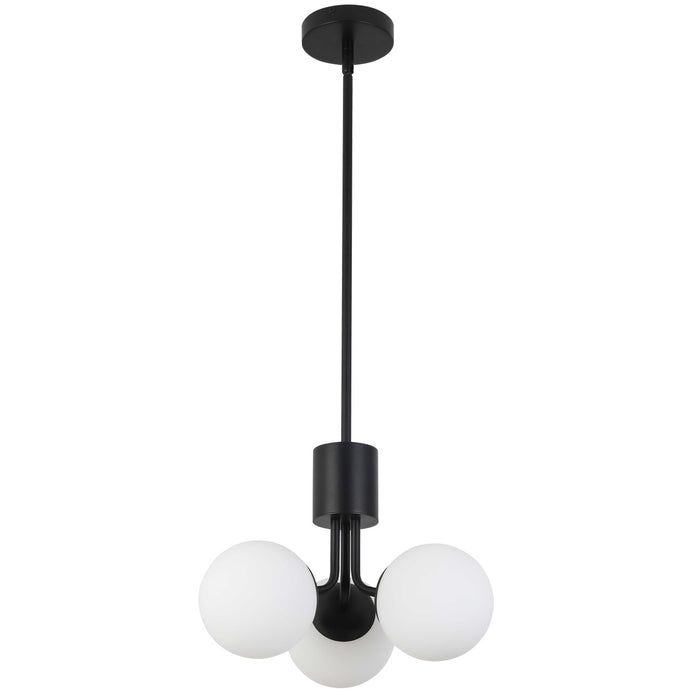 Luminaire suspendu Amanda de Dainolite en verre blanc opale, avec fini noir mat et 3 ampoules