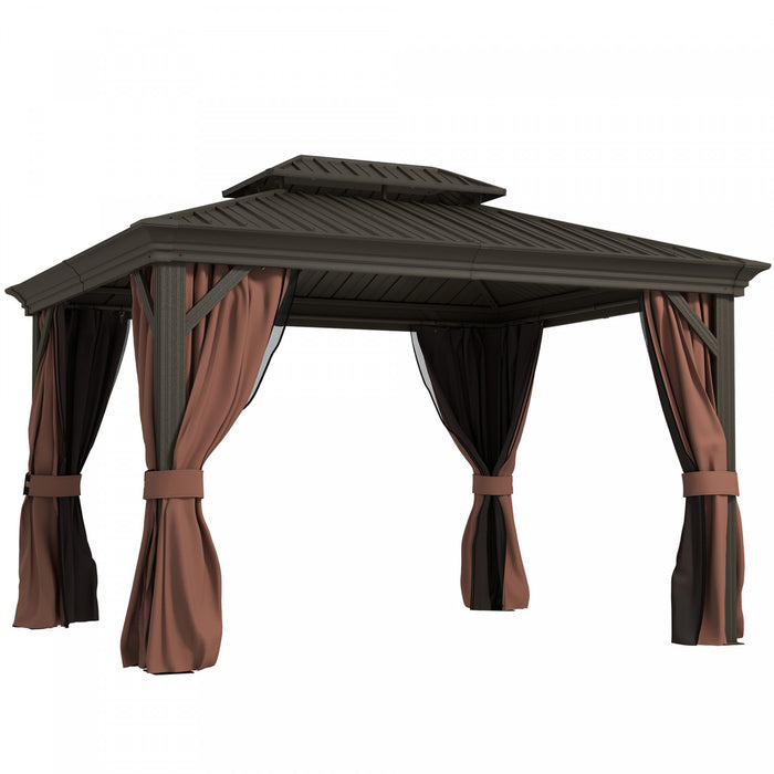 Outsunny Tonnelle D'exterieur A Toit Rigide 10' X 12', Marron