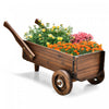Jardiniere En Bois En Forme De Brouette, Chariot Decoratif Avec Roues, Poignees, Trou De Drainage, Support De Pot De Fleurs, Pot De Fleurs Rustique, Interieur Et Exterieur, Jardin, Terrasse, Balcon, Style Brouette