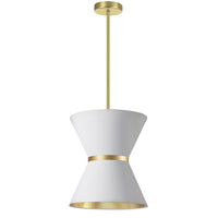 Luminaire suspendu Caterine de Dainolite de 12 po de diamètre, avec abat-jour blanc, anneau argenté, fini laiton vieilli et 1 ampoule