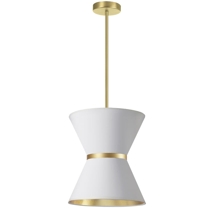 Luminaire suspendu Caterine de Dainolite de 12 po de diamètre, avec abat-jour blanc, anneau argenté, fini laiton vieilli et 1 ampoule