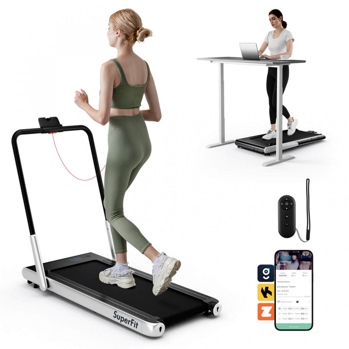Tapis Roulant Pliant 3 En 1 Superfit Avec Ecran Led A Telecommande Smart Apps Et Haut-parleurs Argent