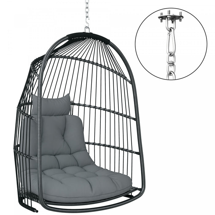Fauteuil œuf suspendu Outsunny, fauteuil de jardin pliable en rotin, gris fonce
