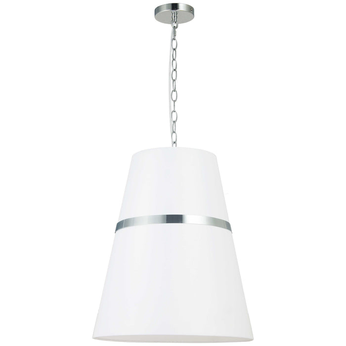 Luminaire suspendu Symphony de Dainolite avec abat-jour blanc mat, fini chromé poli et 3 ampoules