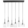 Luminaire suspendu horizontal Industrial Chic de Dainolite en verre transparent, avec fini noir mat et 6 ampoules