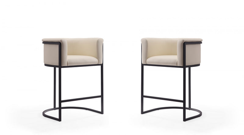 Tabouret de comptoir moderne du milieu du siecle en metal et tissu creme Cosmopolitan - Lot de 2