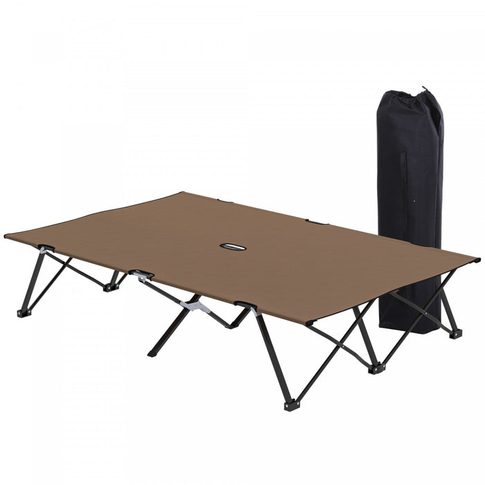 Outsunny Lit De Camp Pliable Pour Deux Personnes Avec Sac De Transport Kaki