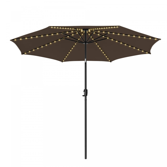 Costway Parasol de marche de patio 10 FT avec 112 LED solaire, inclinaison avec manivelle, exterieur couleur cafe