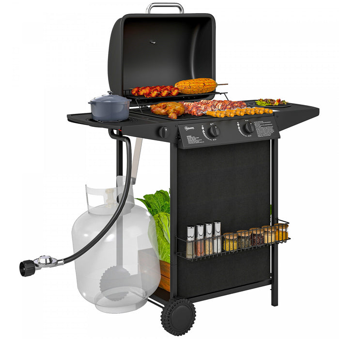 Outsunny Barbecue a gaz propane 2+1 bruleurs, barbecue a gaz portable, noir