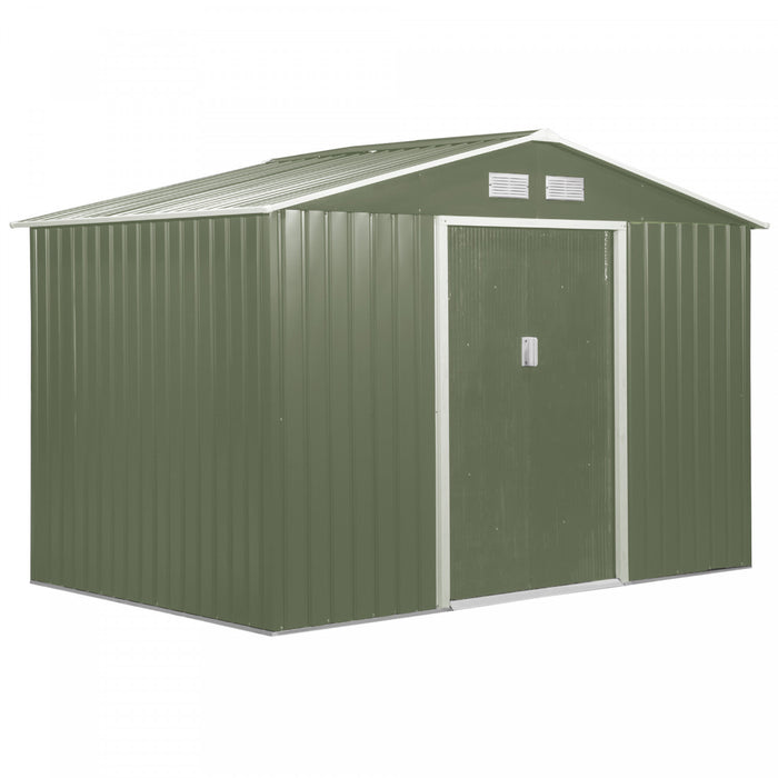 Outsunny Abri De Rangement En Metal 9' X 6', Maison A Outils De Jardin Avec Doubles Portes Coulissantes, 4 Bouches D'aeration Pour Jardin, Patio, Vert