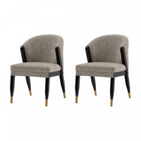  Chaise de salle a manger moderne Ola en bois et chenille coloris pierre - Lot de 2