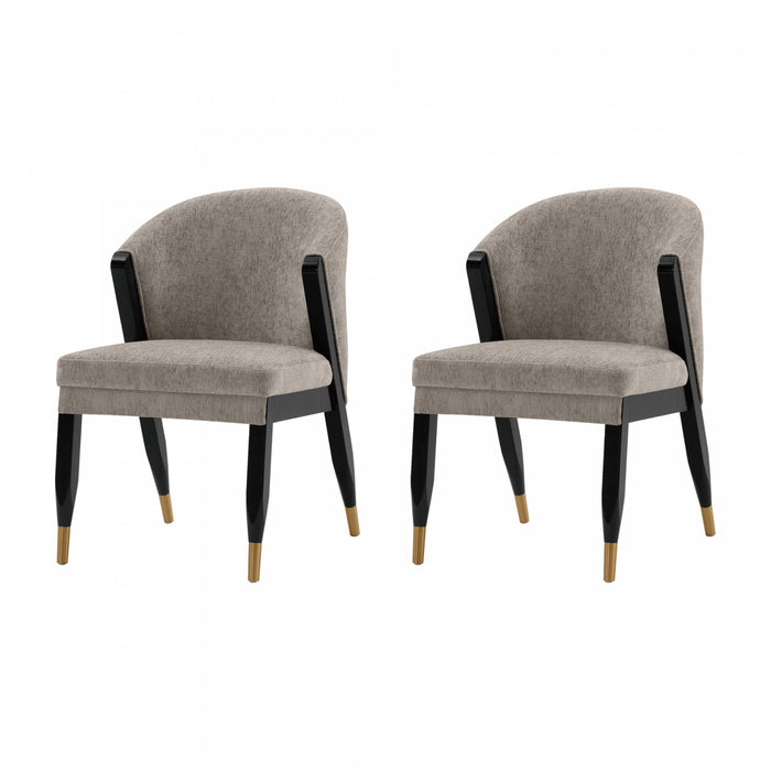 Chaise de salle a manger moderne Ola en bois et chenille coloris pierre - Lot de 2