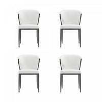 Chaise de salle a manger moderne en cuir vegetalien et metal Kirsten, blanche - Lot de 4