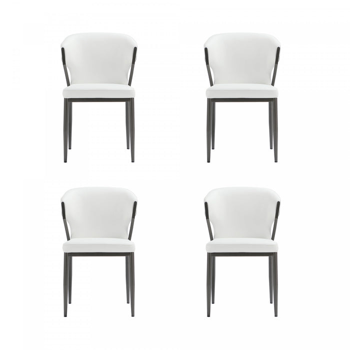 Chaise de salle a manger moderne en cuir vegetalien et metal Kirsten, blanche - Lot de 4