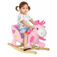 Qaba Cheval A Bascule Pour Bebe Avec Licorne Avec Chansons, Jouet A Bascule Avec Base En Bois, Ceint