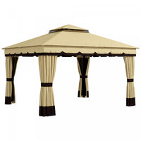 Outsunny Gazebo Exterieur A Double Toit 10' X 12' Avec Filet Et Rideaux